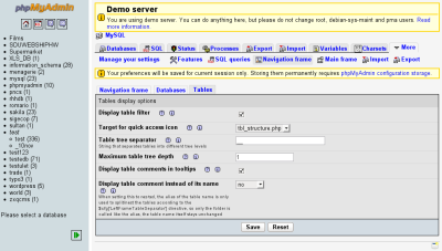 New phpMyAdmin preferences page